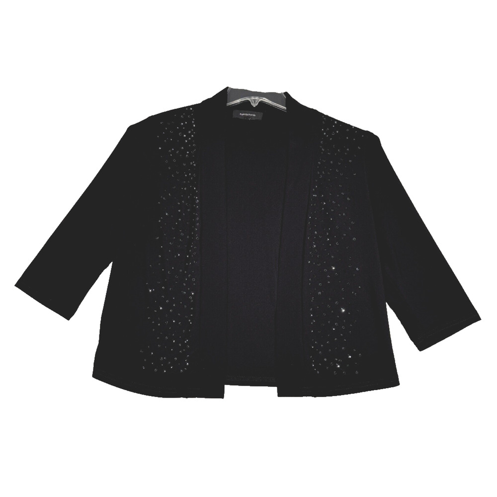 R&M Richards Jacket Womens Small Black Slinky Jersey Knit Crop Beaded Minimalist